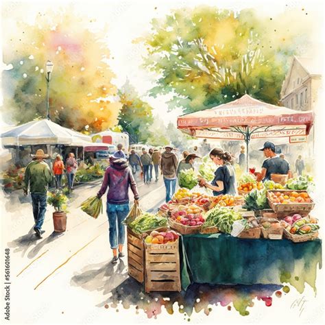 market drawing watercolor|Watercolor Market Art .